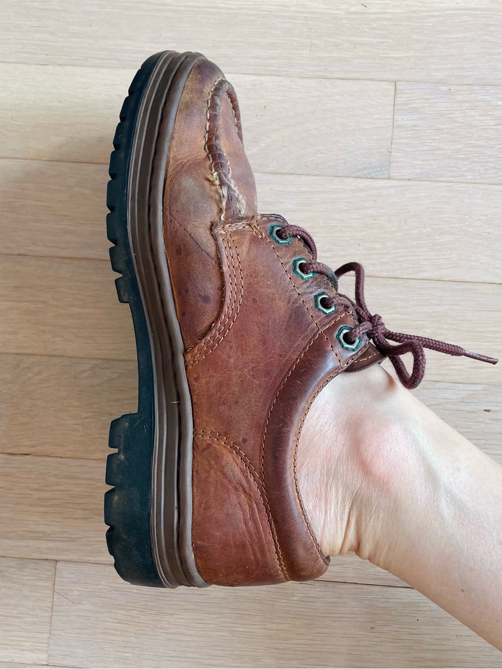 Timberland Brown Leather Boat Shoe with Rugged Lug Black Sole Vintage